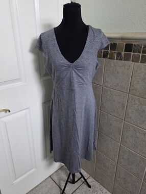 Toad&Co Organic Cotton Blend Blue Mini Dress w/ Rust Fleck Print Summer Size Med